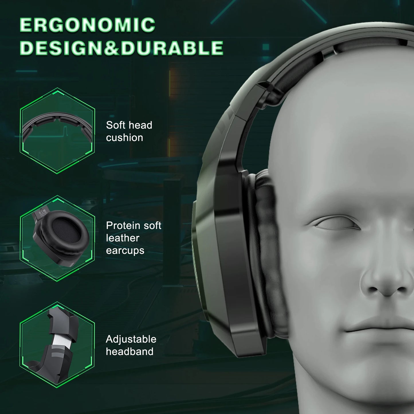 ONIKUMA B100 Gaming Headset 2.4GHz Wireless Headphone with Microphones HiFi Sound Quality for PC Laptop Gaming Xbox