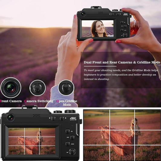 Komery 56MP Digital Professional Camcorder 4K ultra HD Video Compact Cameras Selfie Dual battery 18X Zoom WIFI Webcam DIY Shells