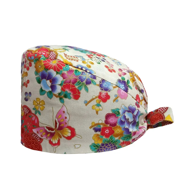 Cartoon Printed Women's Surgical Cap, 100% Pure Cotton Dental Cap, Beauty Salon Breathing and Cleaning Cap, Laboratory Work Cap