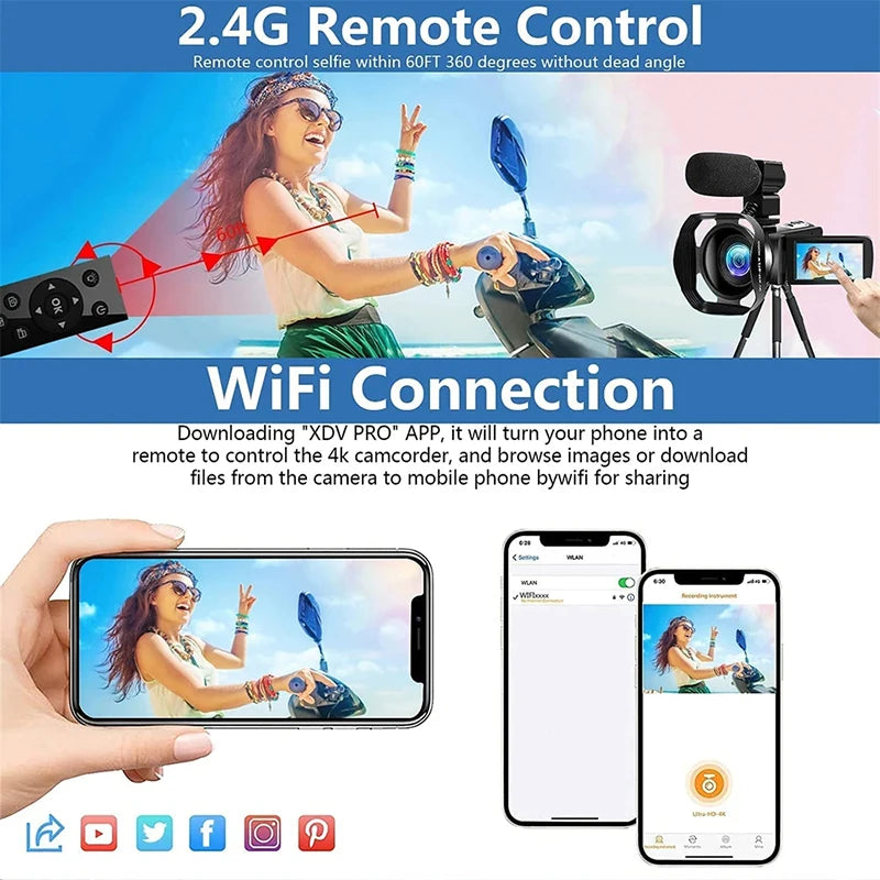 Digital Camera 4k Professional Camcorder for Youtube 48MP WiFi Video Camera 18X Digital Zoom Camera Digital Webcam For Tiktok
