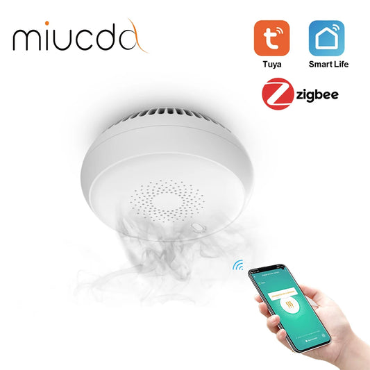 MIUCDA Tuya Zigbee WiFi Smart Smoke Detector Sensor, Home Security Smoke Alarm  For Home Security Smoke Alarm Fire Equipment