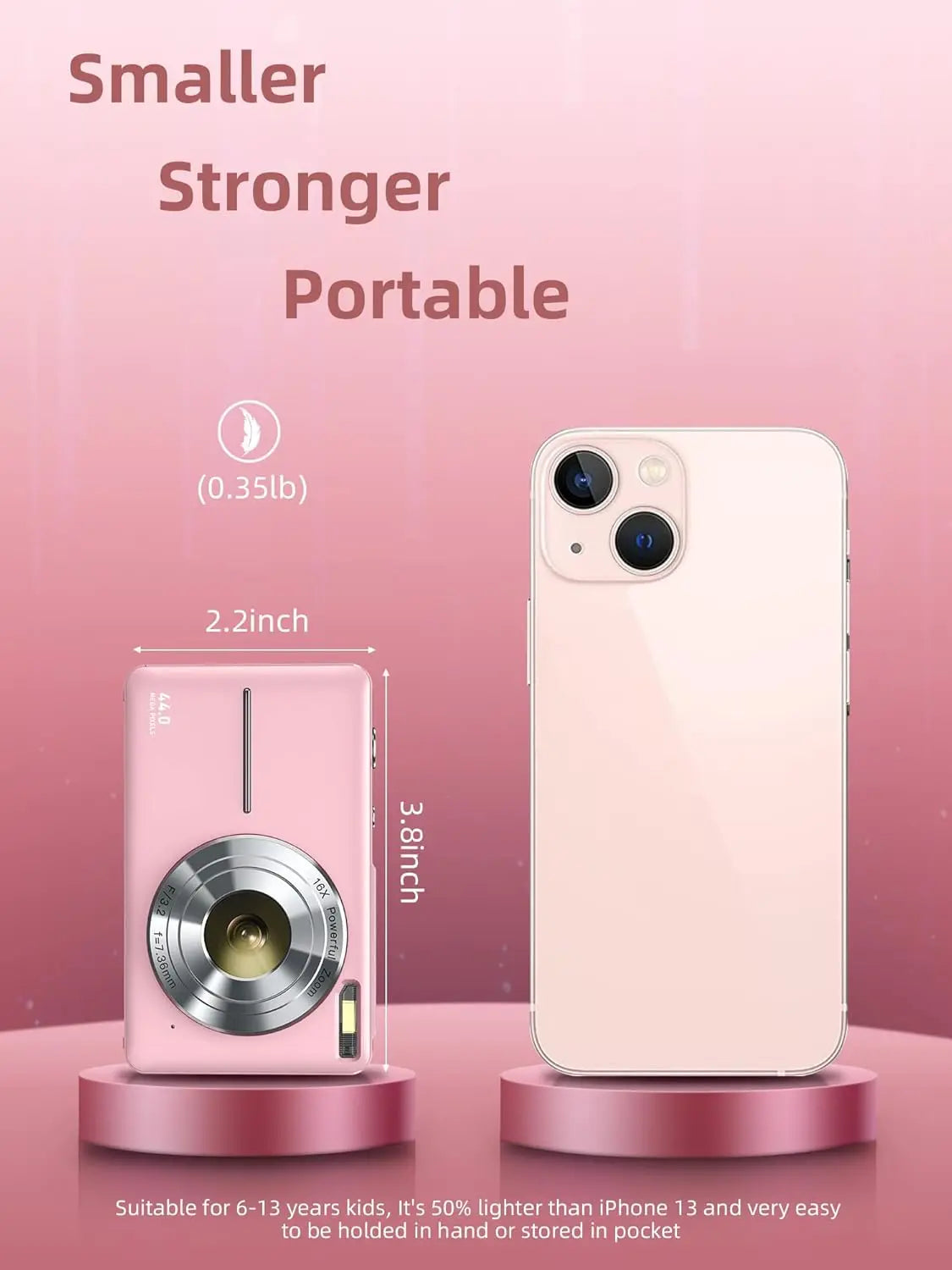 FHD 1080P Camera, Digital Point and Shoot Camera with 16X Zoom Anti Shake, Compact Small Camera for Boys Girls Kids