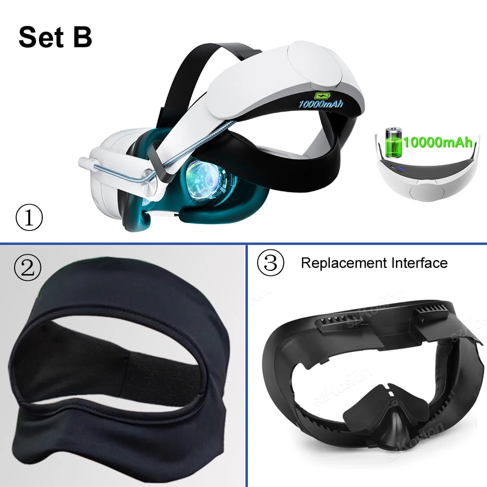 Rechargeable Head Strap for Meta Quest 3 VR Headset Extend VR Playtime Head Strap with 10000mAh Battery for Quest 3 Accessories