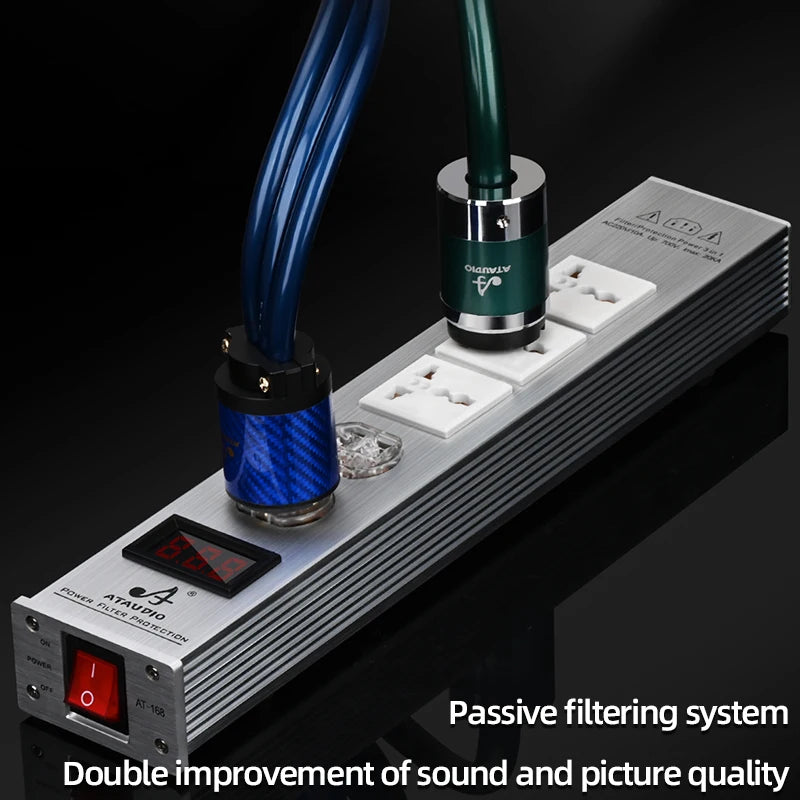 ATAUDIO Hifi Power Filter Power Power Conditioner Purifier Surge Protection with US Plug and Universal Socket