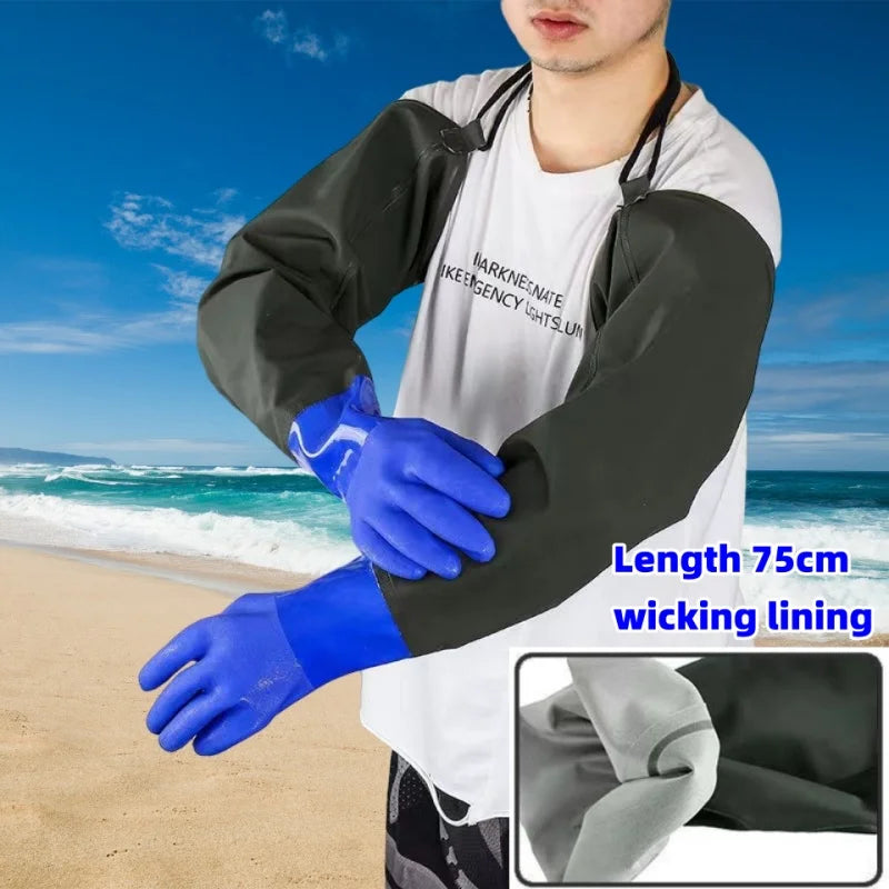 Super long,75cm fishing gloves,Waterproof ,thick durable, aquatic gloves