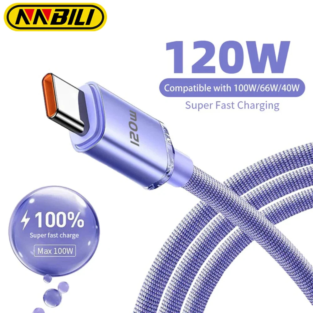 NNBILI 120W 6A Fast Charge USB Type C Quick Charge Cable For Samsung S23  Xiaomi 14 Huawei Phone Fast Charging Cable Data Cables