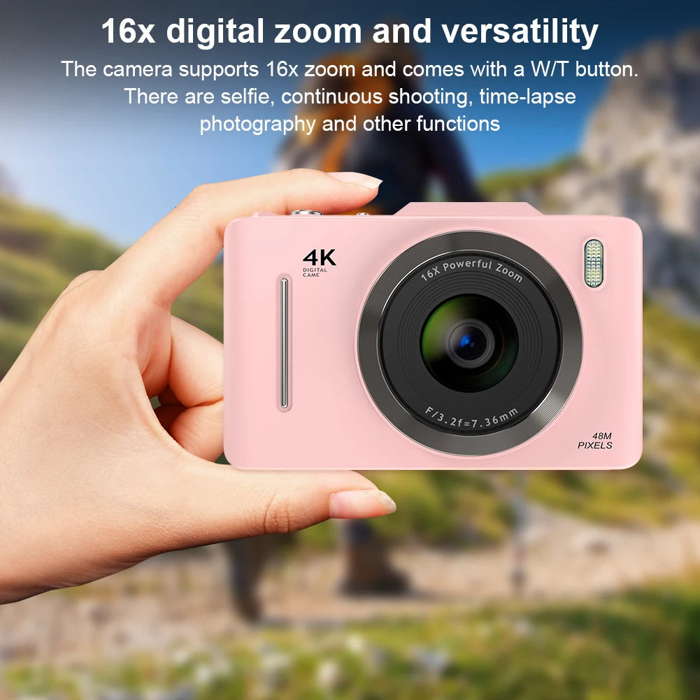 HD 4K 48MP Point Shoot Camera 16X Zoom Small Travel Camera 2.8 Inch Screen Photography Video Camera for Kids Boys Girls