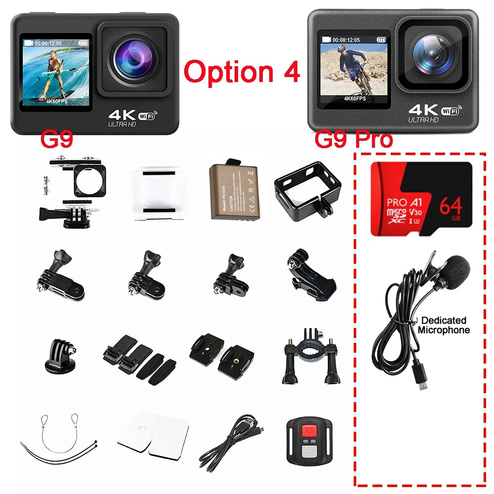 Huafant G9 Action Camera 4K 60FPS 24MP 2.0 Touch LCD EIS Dual Screen Wi-Fi 170D Waterproof Remote Control 4X Zoom Sports Cam