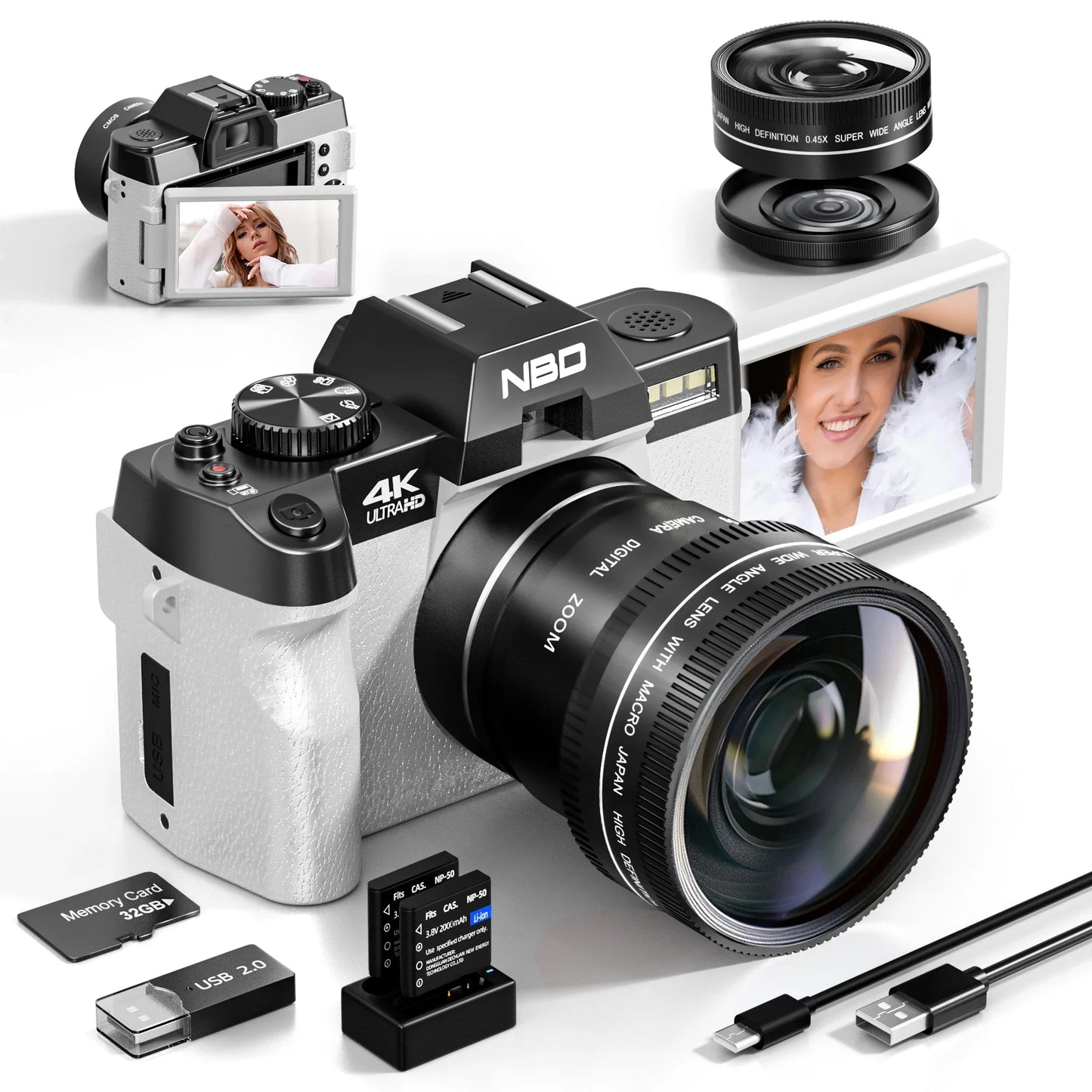 NBD Panoramic NBD 4K Kids Digital Camera 16X Digital Zoom 48MP Compact Point Shoot Digital Camera
