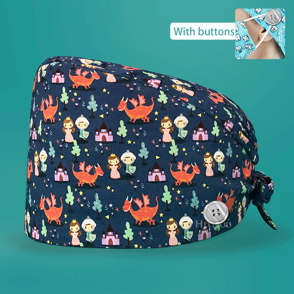 Personalized Printing Doctor Surgical Cap Long Hair Classic Nurse Toe Hat for Men Women Sweat-absorbent Towel Cotton Scrub Cap