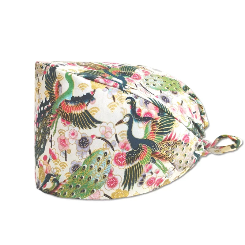 Cartoon Printed Women's Surgical Cap, 100% Pure Cotton Dental Cap, Beauty Salon Breathing and Cleaning Cap, Laboratory Work Cap