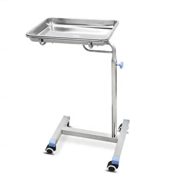 Hot Selling Hospital Instrument Height Adjustable Medical Stainless Steel Tray Table Mayo Trolley