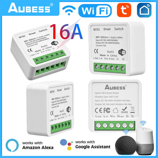 Tuya 16A MINI Wifi Smart Switch Support 2-way Control Timer Wireless Switches Smart Home Automation With Alexa Google Home Alice
