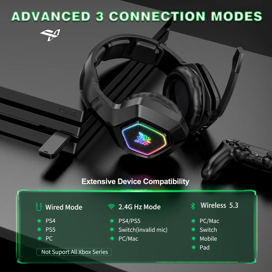 ONIKUMA B100 2.4Ghz Gaming Headset Noise Cancelling Wireless Headphone with Microphones RGB light Earphones for PS5, PS4, XBOX