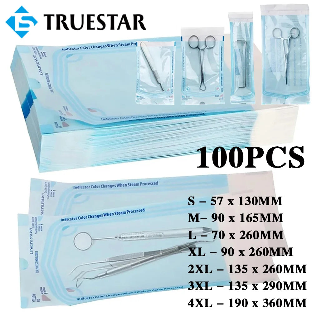 100PCS Self-Sealing Sterilization Pouches Bags 7 Size Disposable Nail Art Disinfection Bag Tattoo Nail Dental Tool Storage Bag