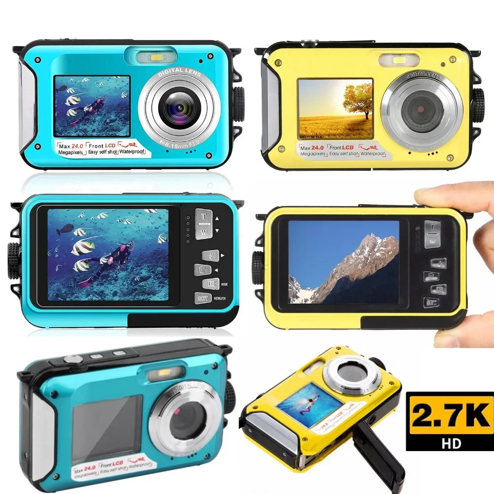 Waterproof Digital Camera Anti-Shake 1080P Full HD Selfie Outdoor Video Portable Recorder for Underwater DV Recording Present