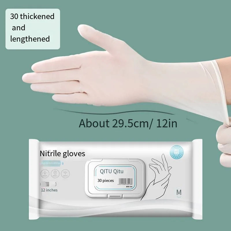 30Pcs Disposable Gloves Household Cleaning Kitchen Dishwashing Durable Food Grade Lengthened Thickened Waterproof Gloves