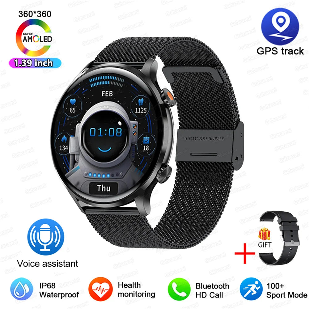 2024 New Smartwatch Women AMOLED HD Screen Always On Display Bluetooth Call IP68 Waterproof GPS Smart Men Watch For Android ios