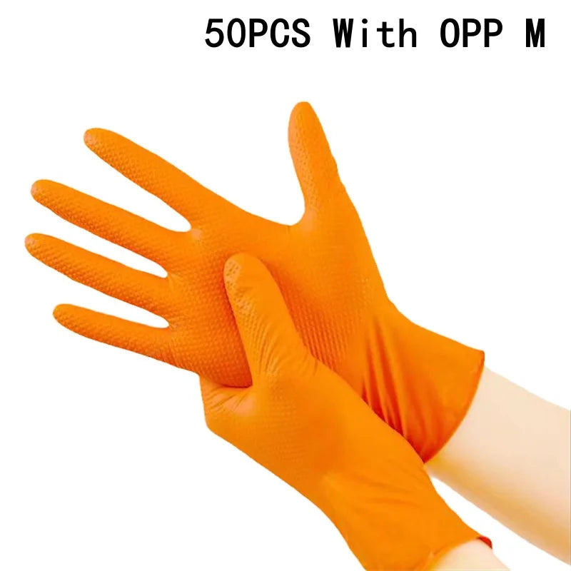 Disposable nitrile gloves orange or black diamond textured diamond heavy duty thickness 7 mil meet the standard for mechanical w