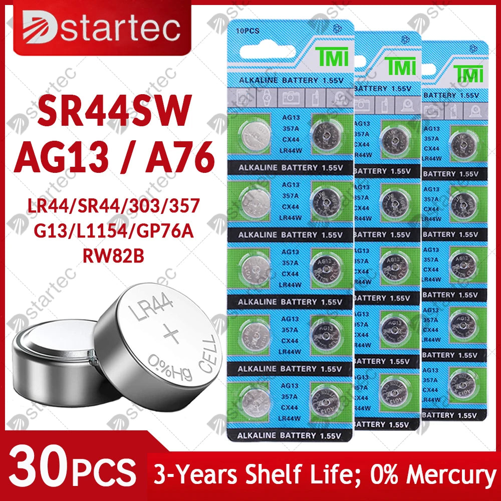 10PCS-50PCS 1.55V AG13 LR44 L1154 RW82 SR1154 SP76 pila SR44 Button Batteries A76 LR1154 GP7 Cell Coin Watch Toys Remote Battery