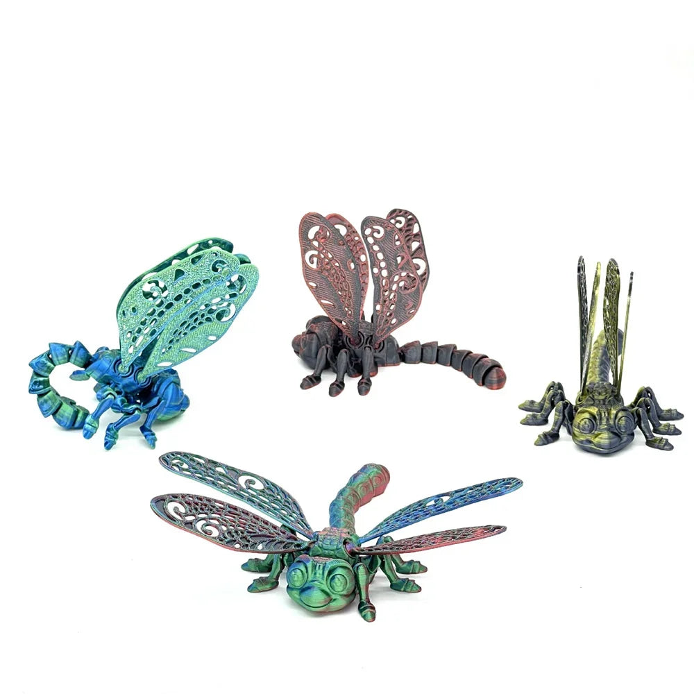 3D Printed Dragonfly Figurine Collectible Desk Decor Transformable Design,For Halloween Christmas Xmas Thanksgiving Toy Kids