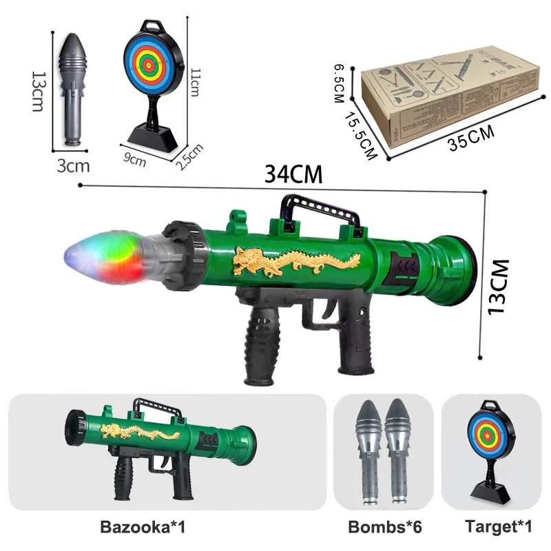 2024 New Simulation Mortar Small Children's Automatic Rocket Launcher Toy with 6 Luminous Shells Toy Gun Set Children's Gift