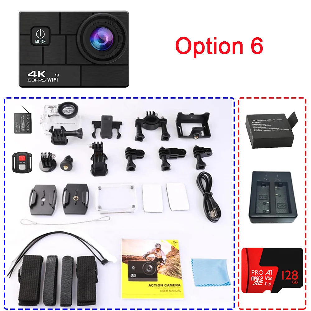 Helmet Action Camera Ultra HD 4K 60FPS 170D 24MP 2.0 LCD EIS WiFi 30M Waterproof Remote Control Outdoor Sport Video Recorder