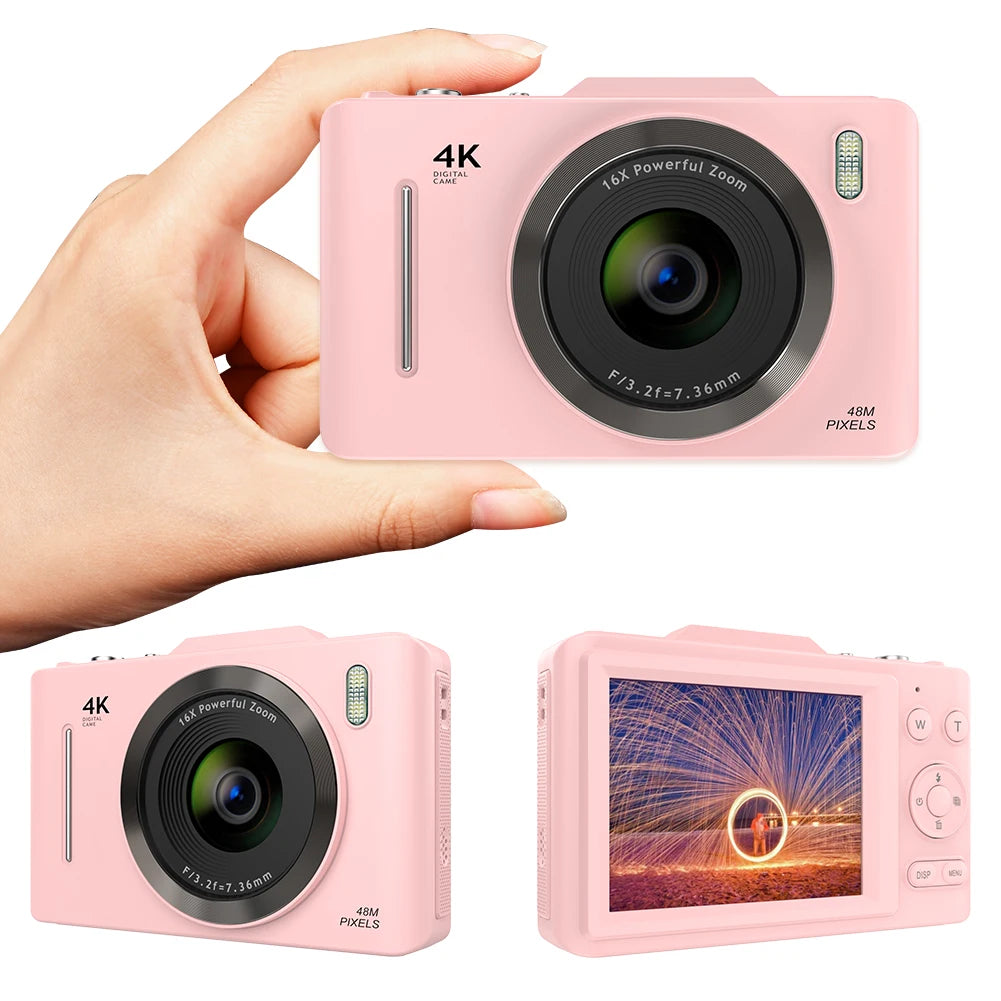 HD 4K 48MP Point Shoot Camera 16X Zoom Small Travel Camera 2.8 Inch Screen Photography Video Camera for Kids Boys Girls
