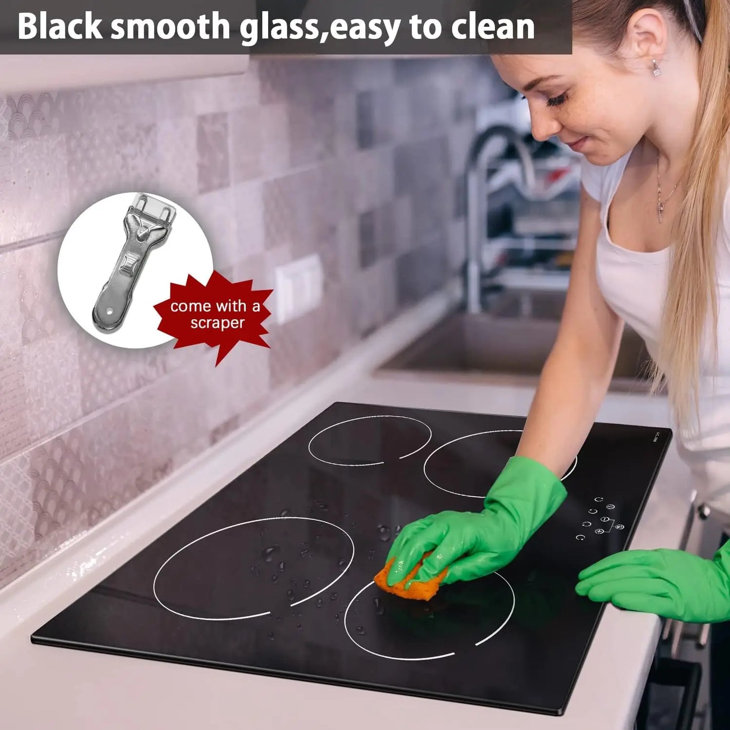 Ceramic Cooktop, Built-in 4 Burners Electric Stove Electric Cooker Hob With Touch Control Child Lock Timer Easy To Clean with Ha