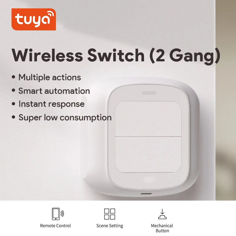 New Tuya WiFi/ZigBee 2 Gang Wireless 6 Scene Switch Push Button Controller Battery Powered Automation Scenario for Tuya Devices