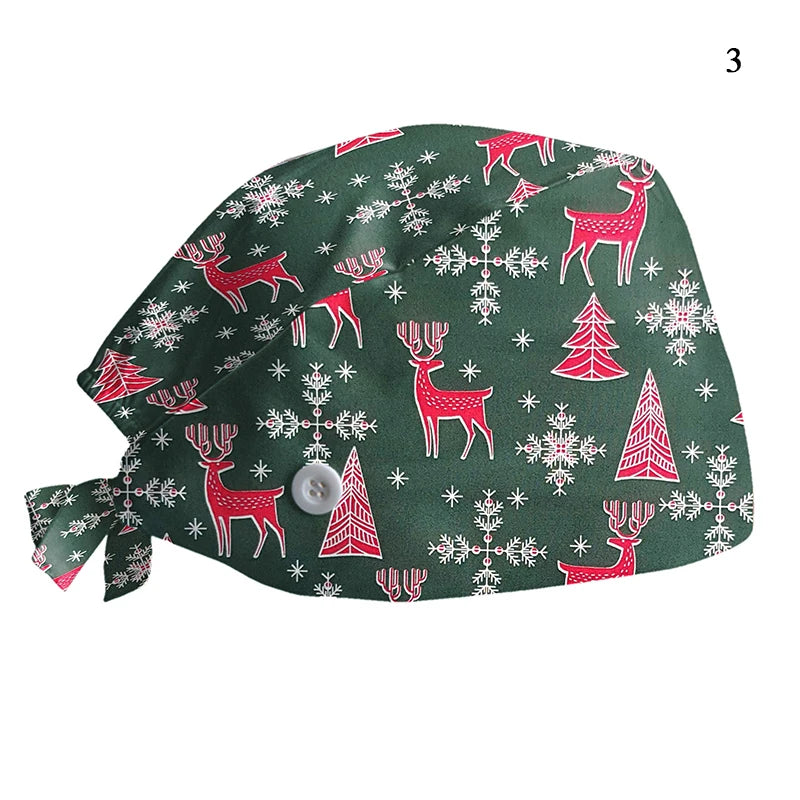 Christmas Adjustable Printed Nurse Cap Sweat-absorbent Elastic Dust-proof Neutral Baotou Cap Cute Fashion Halloween Surgical Cap