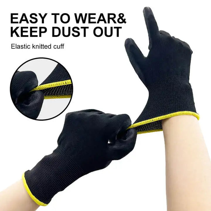 10 pairs Black Pu Gloves Polyester Shell Customized With Pu Coated Palm Safety Work Gloves En388 Pu Coated Gloves