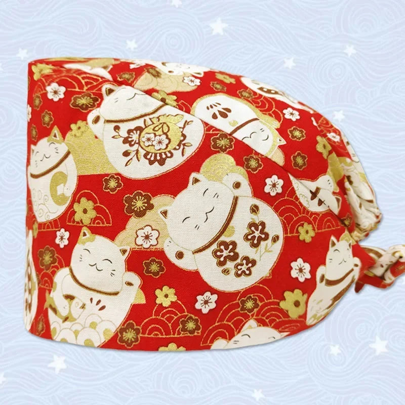 Cute Cat Pattern Printing Unisex Surgical Cap Surgeon Veterinary Pet Beauty Salon Hospital Clinic Clinical Nurse