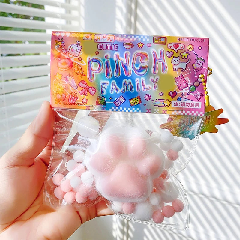 Handmade Flocking Cat's Paw Stress Relief Squishy Toy Mochi Slow Rebound New Fidget Toy Birthday Party Gift