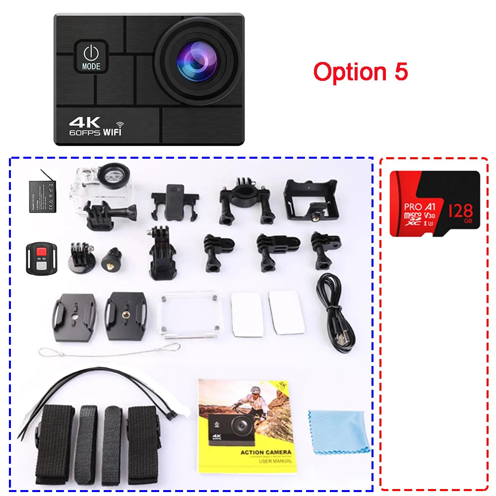 Helmet Action Camera Ultra HD 4K 60FPS 170D 24MP 2.0 LCD EIS WiFi 30M Waterproof Remote Control Outdoor Sport Video Recorder
