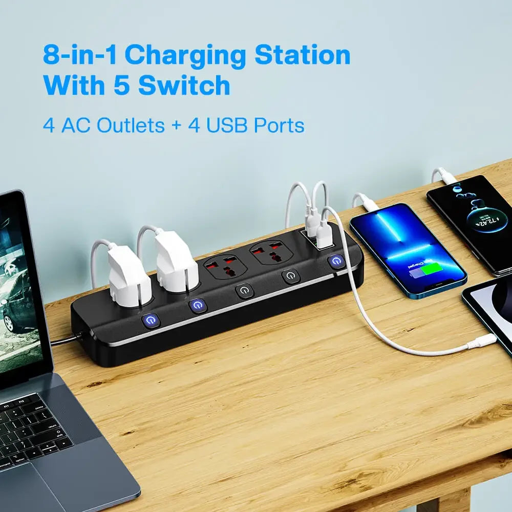 Network Filter Power Strip 2500W With 4 Universal Socket Multiple USB and 5 Swich,EU US UK Plug Socket Extension Cable For Home