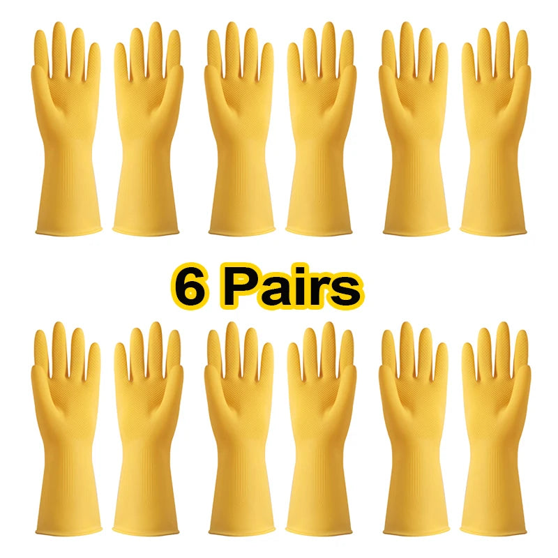 Cow Tendon Latex Gloves Dishwashing Rubber Durable Household Rubber Plastic Kitchen Work Wear-resistant Waterproof 6 Pairs
