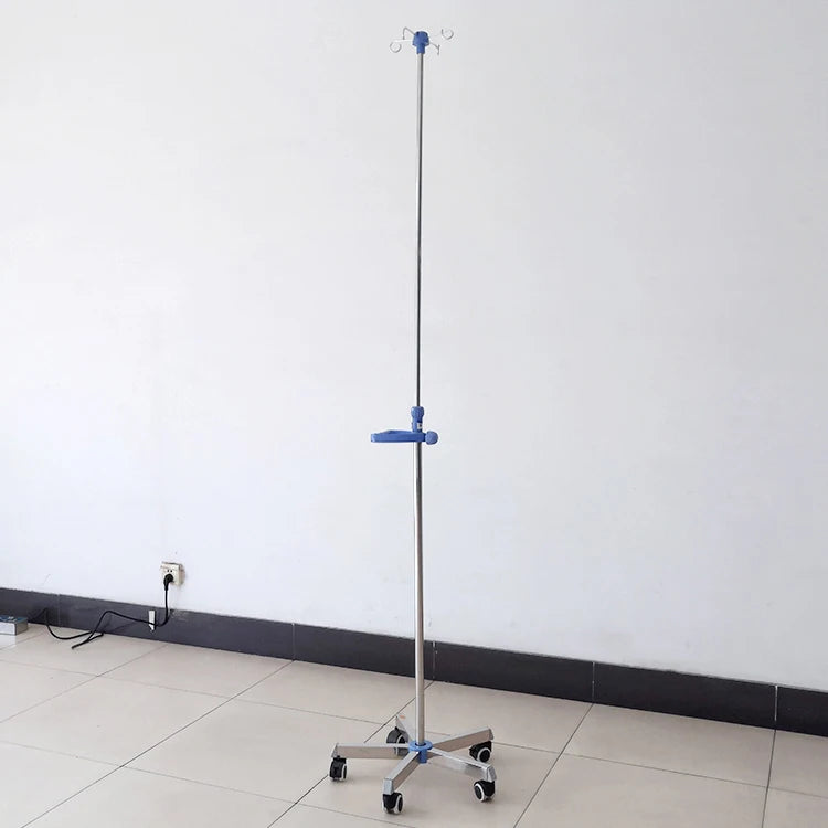 EUR PET Portable Medical Stand Rack Height Adjustable Stainless Iv Pole With Solid Metal Base