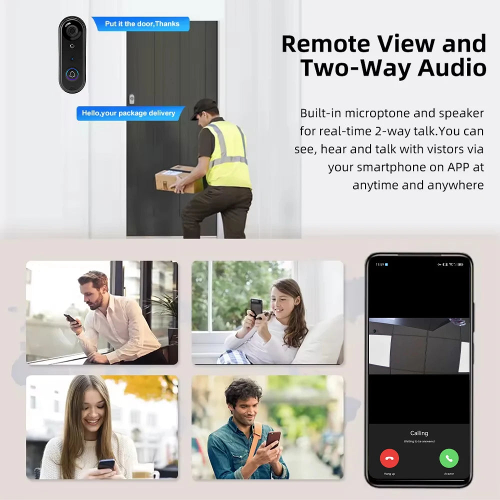 1080P 2.4Ghz WiFi Wireless 5000mAh Battery Smart Video Audio Doorbell IP65 Outdoor PIR Door Bell Camera Bell FREE Cloud Storage