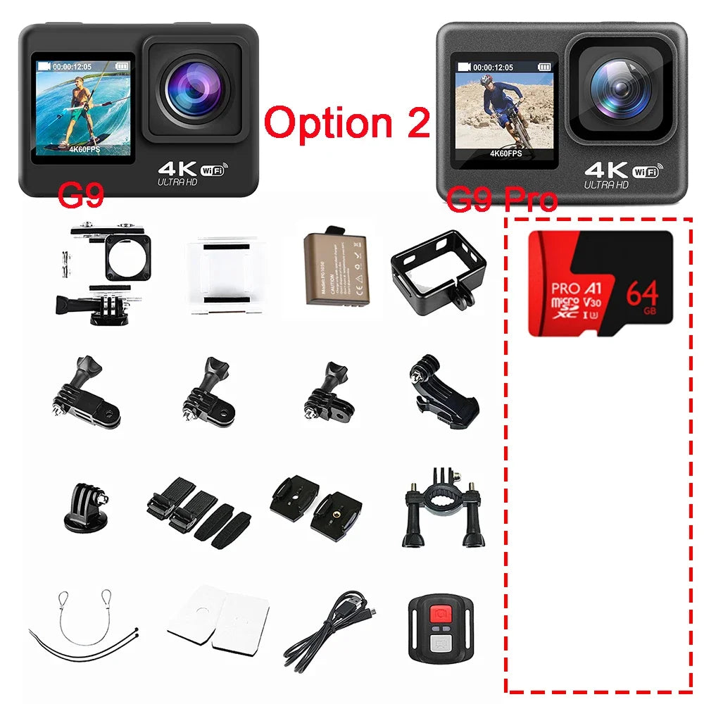 Huafant G9 Action Camera 4K 60FPS 24MP 2.0 Touch LCD EIS Dual Screen Wi-Fi 170D Waterproof Remote Control 4X Zoom Sports Cam