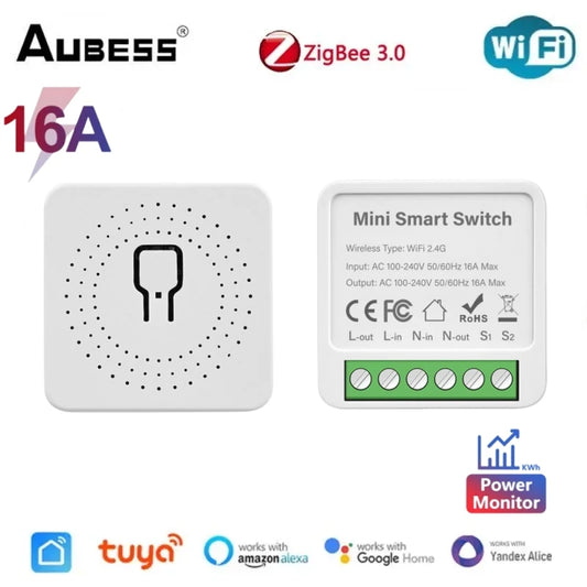 Tuya Smart Zigbee/WiFi Mini Switch 2-way Control Light Breaker With Energy Monitor SmartLife Remote Support Alexa Google