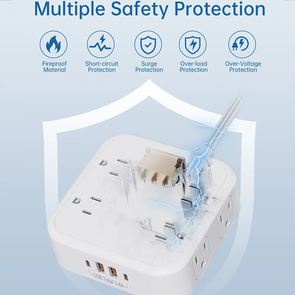 US Plug AC Outlet Multiprise Power Strip 1.5M Extension Cable Multitap Network Filter With USB C Charging Network Filter Adapt