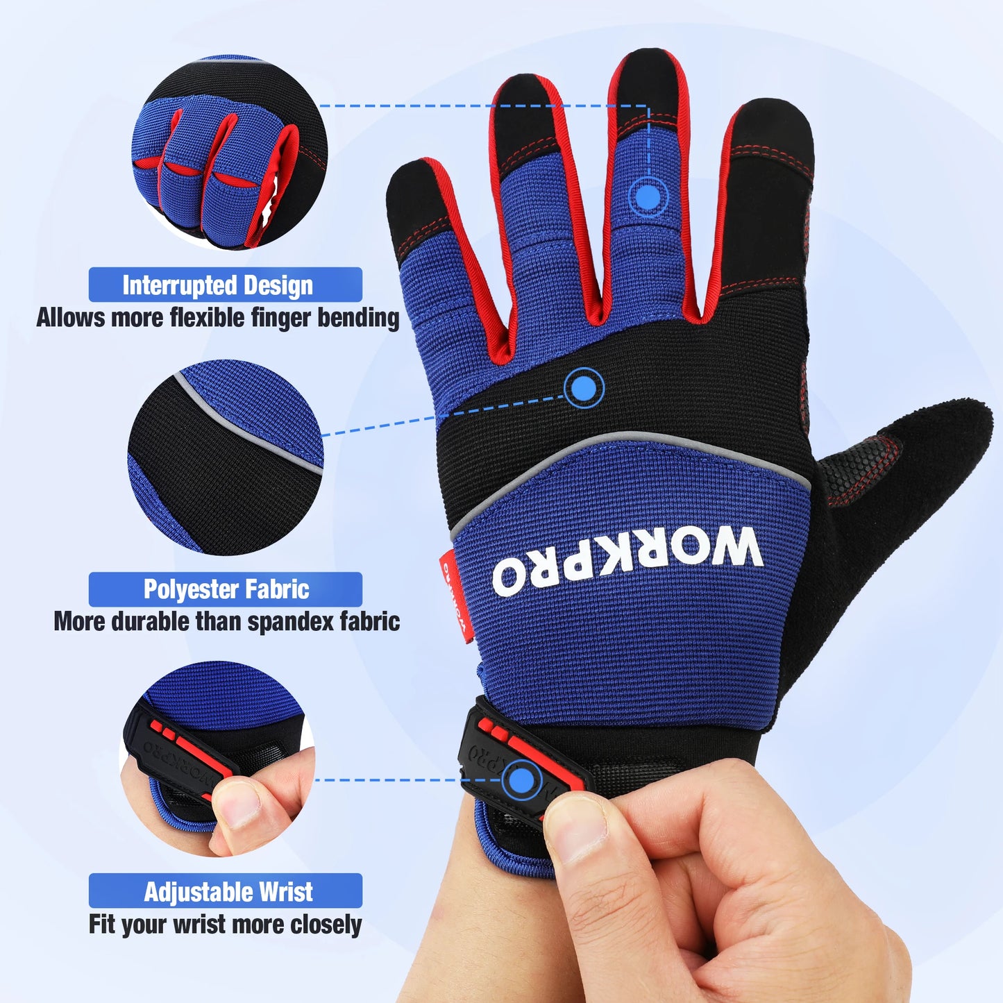WORKPRO Safety Work Gloves Mechanic Working Gloves for Men Women Touch Screen Terry Fabric Non-Slip
