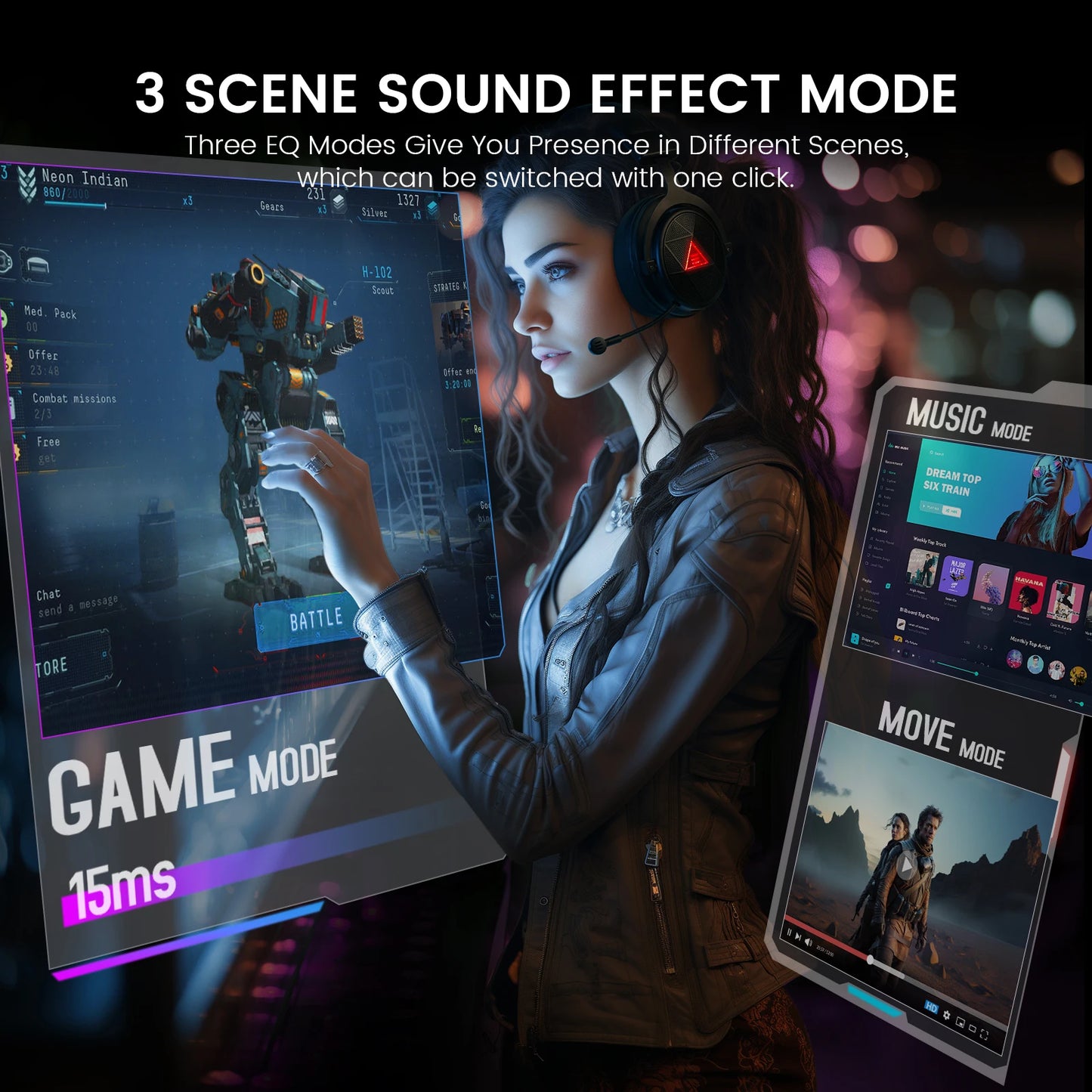 EKSA E900 X 5.8GHz Wireless Headphones 7.1 Wired Gaming Headset Gamer with ENC Mic 15ms Low Latency 3 Mode for PC/PS4/PS5/Xbox