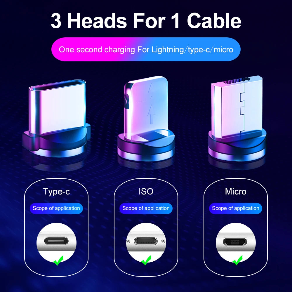 USB C Magnetic Cable Fast charge 3A Micro USB Type C 360 Magnet Fast Charger For iPhone Samsung Android Mobile Phone Cable