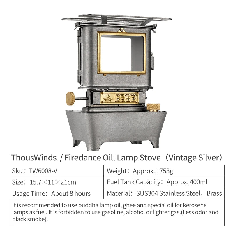 Thous Winds Firedance Oil Lamp Stove Portable Outdoor Retro Camping Lantern Emotion Lights Burner Stove Camping Supplies