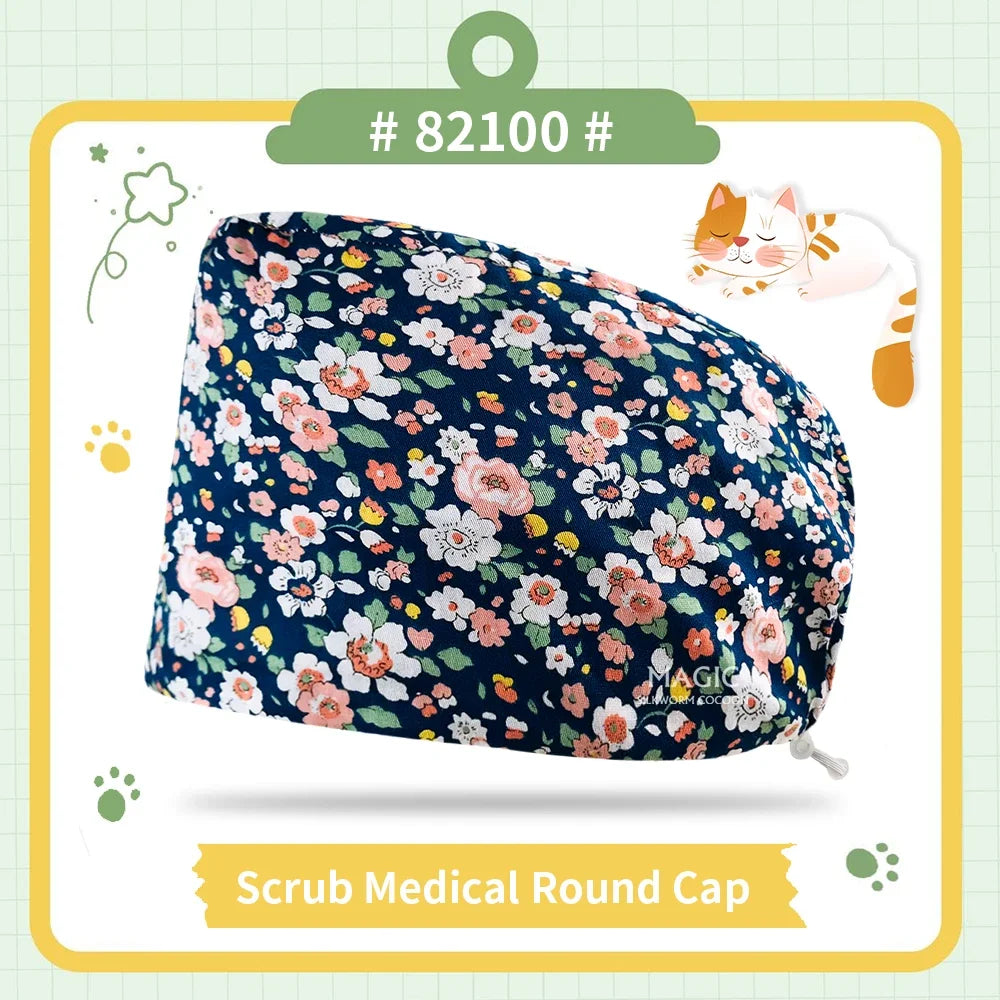 Nice-looking Printing Doctor Hat Surgical Cap for Long Hair Classic Nurse Baotou Caps Women Men Sweat-absorbent Towel Scrub Hat