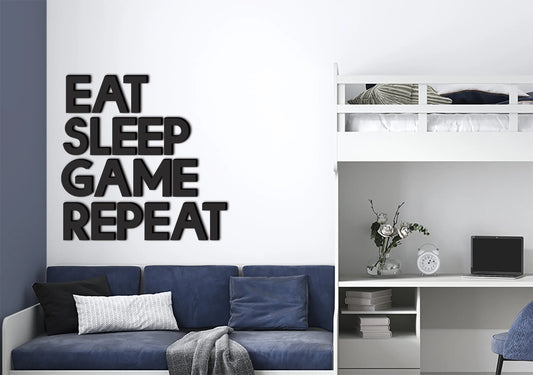 Nordic Modern Large Eat Sleep Game Repeat Word Gamer Games Bedroom Boys Wall Art Home Gaming Room Decoration Acrylic 3D Letters