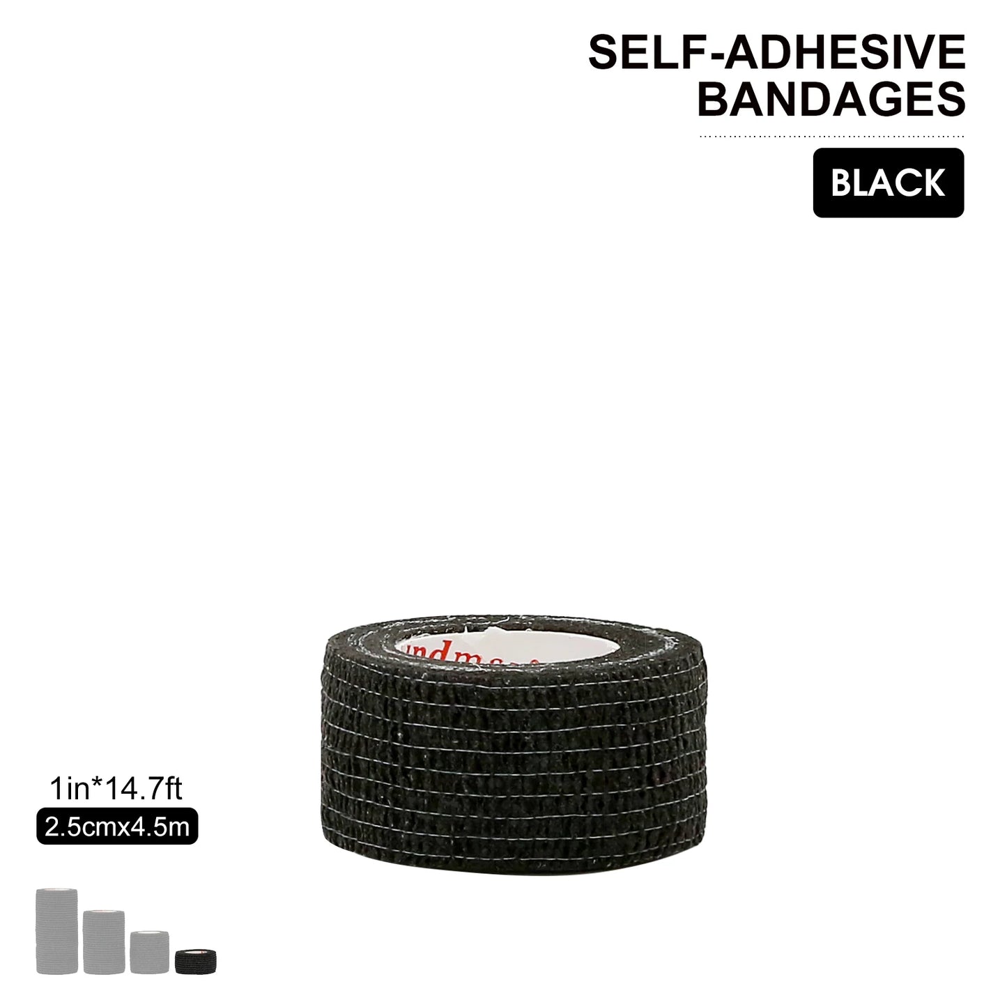 24Rolls Kindmax Self Adhesive Bandage Black, Elastic Breathable Sports Non-woven Wrap Finger Tape For Wrist Ankle First Aid