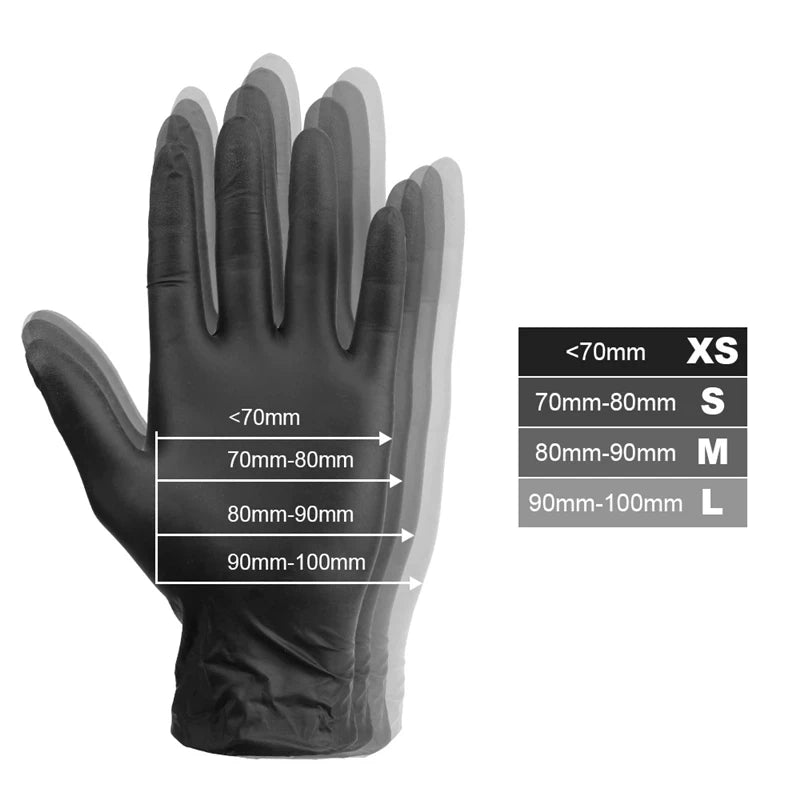 20PCS Black Nitrile Gloves Disposable Elastic Anti-slip Gloves for Household Cleaning Mechanic Work Garden Kitchen Tattoo Gloves